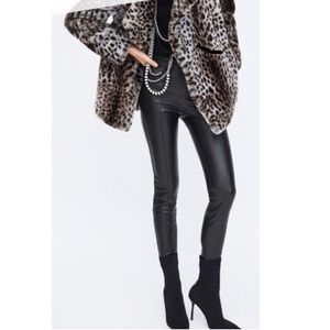 Zara Faux Leather Leggings Size S /Zip Hem Details